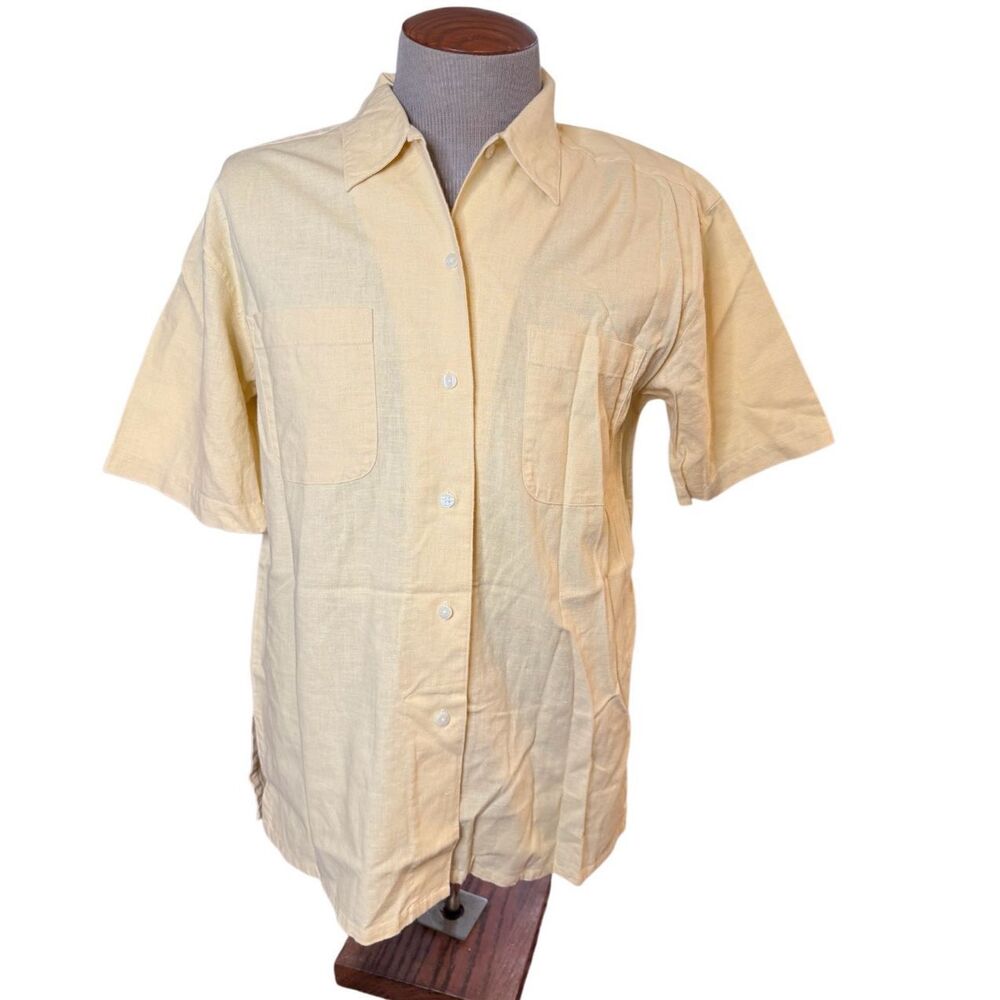 Hunt Club Men’s Butter Yellow Linen Blend Button Front Shirt Medium